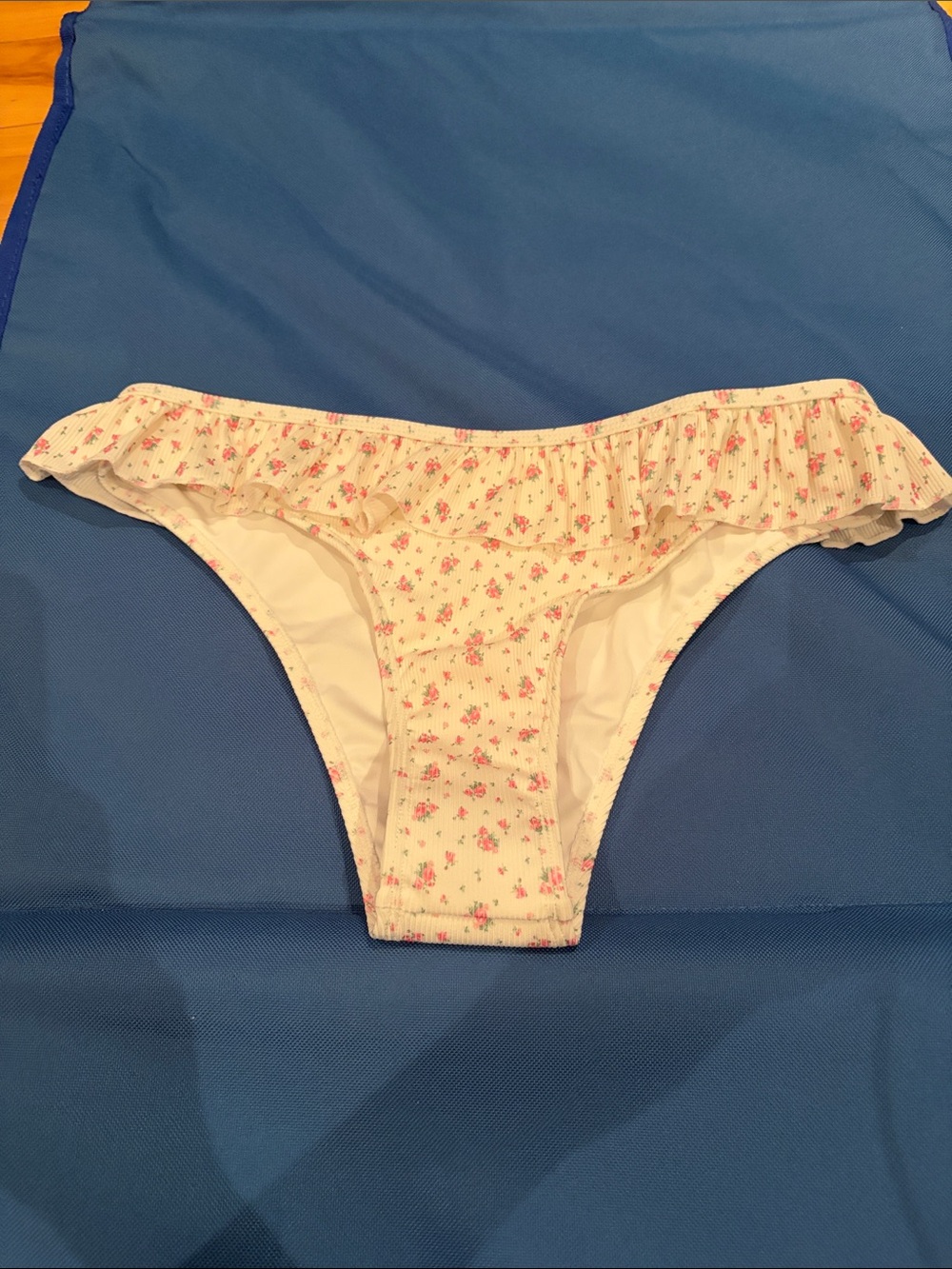Edikted White Bikini Bottoms with Pink Floral Ruffle Trim